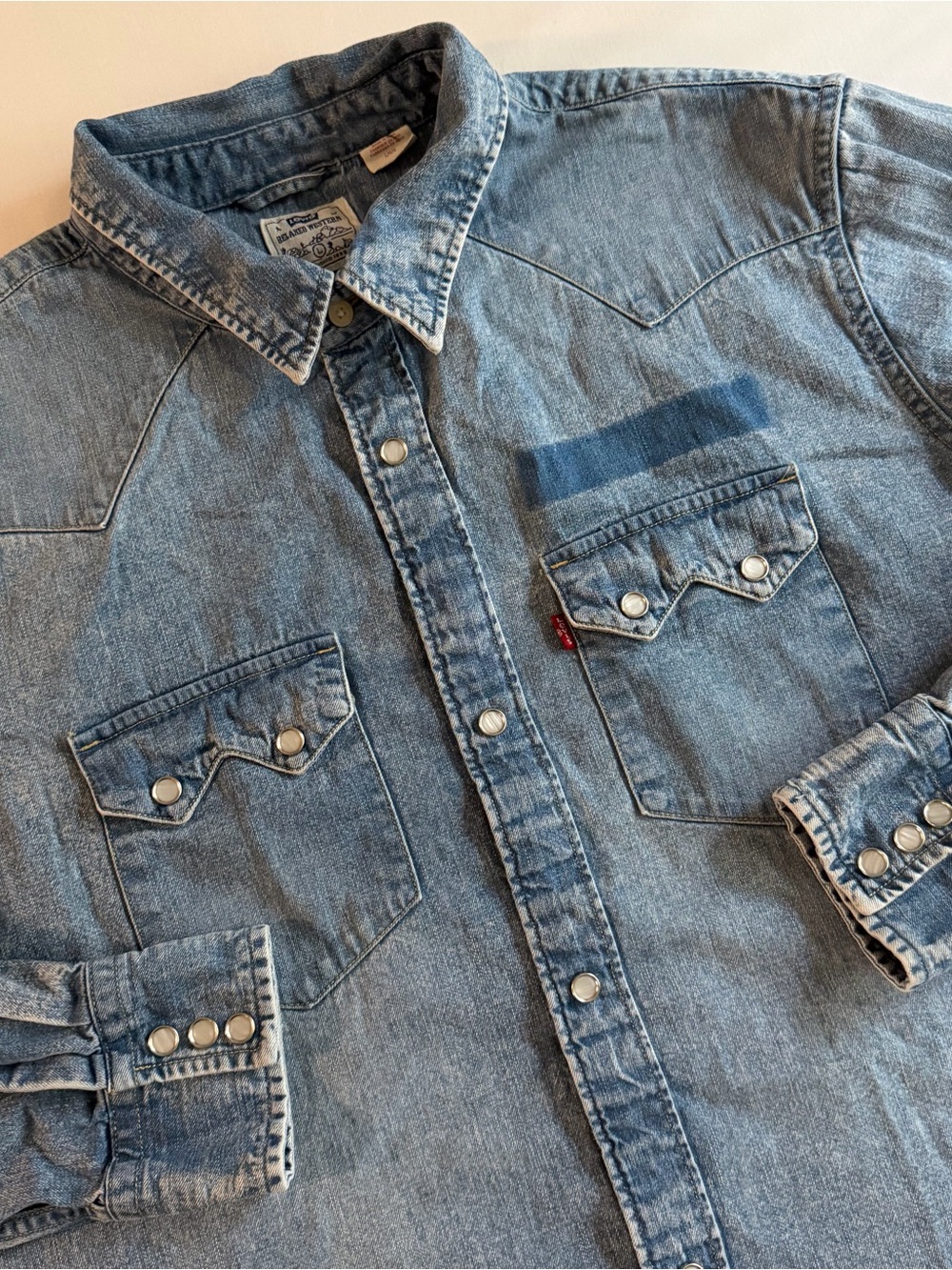 Levis Sawtooth Western Shirt Men L LOOSE Pearl Snap Button Up Cowboy Rodeo
